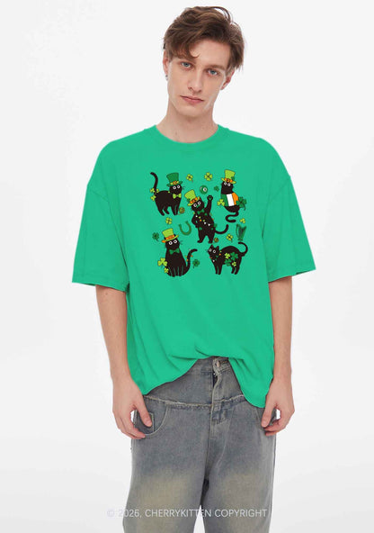 Shamrock Dancing Cats St Patricks Y2K Shirts Washed Tee Cherrykitten