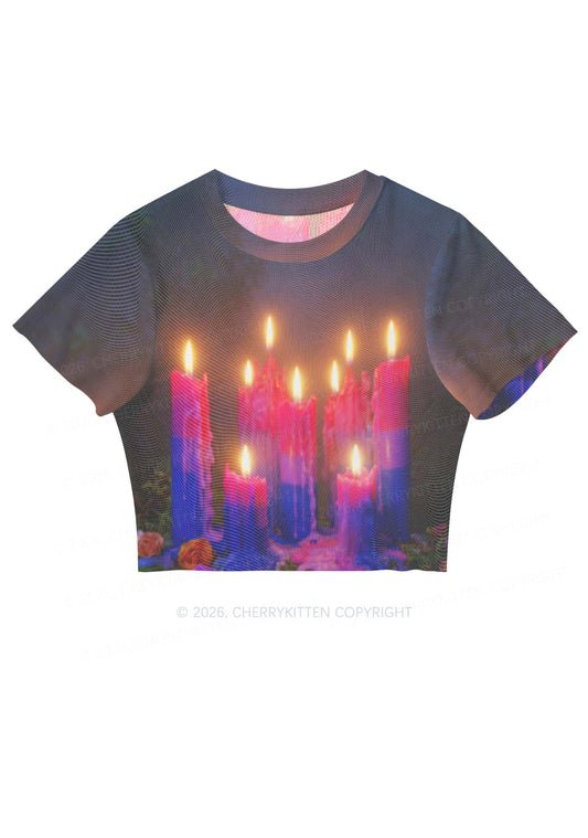 Bisexual Melting Candles Pride Y2K Mesh Crop Top Cherrykitten