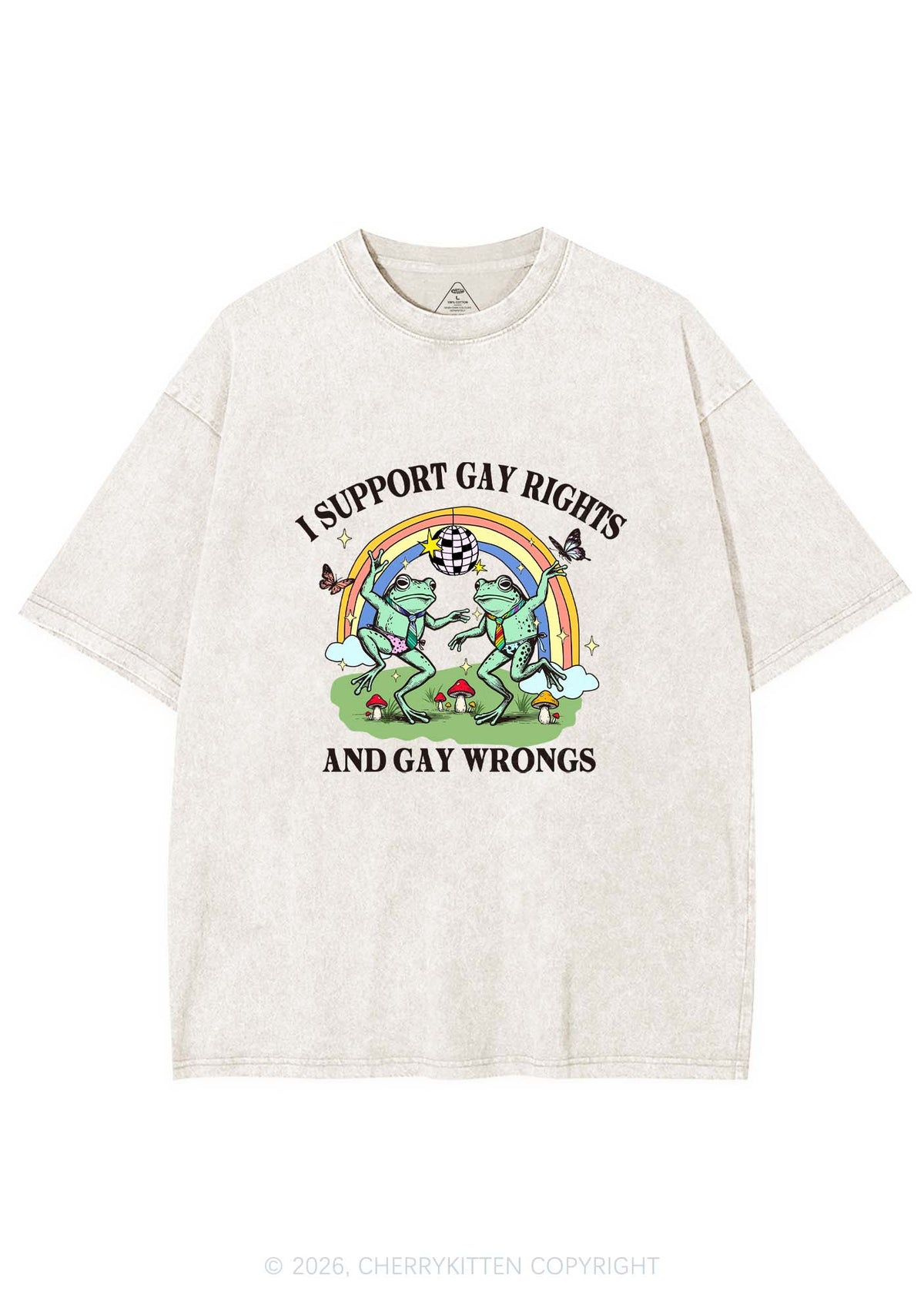 I Support Gay Rights Disco Frogs Y2K Shirts Washed Tee Cherrykitten