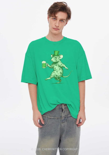 Green Drunk Rat St Patricks Y2K Shirts Washed Tee Cherrykitten