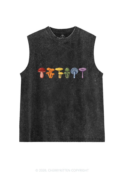 Rainbow Mushroom Pride Y2K Washed Muscle Tank Cherrykitten