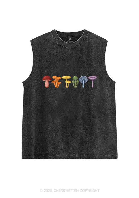 Rainbow Mushroom Pride Y2K Washed Muscle Tank Cherrykitten