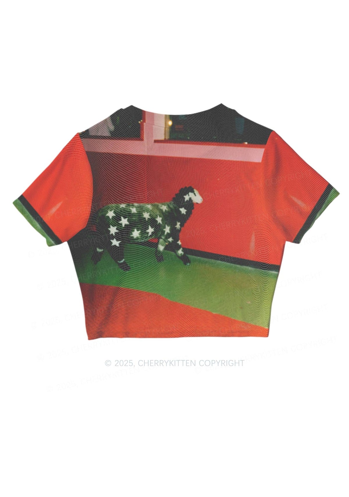 Sheep Starry Wool Y2K Mesh Crop Top Cherrykitten