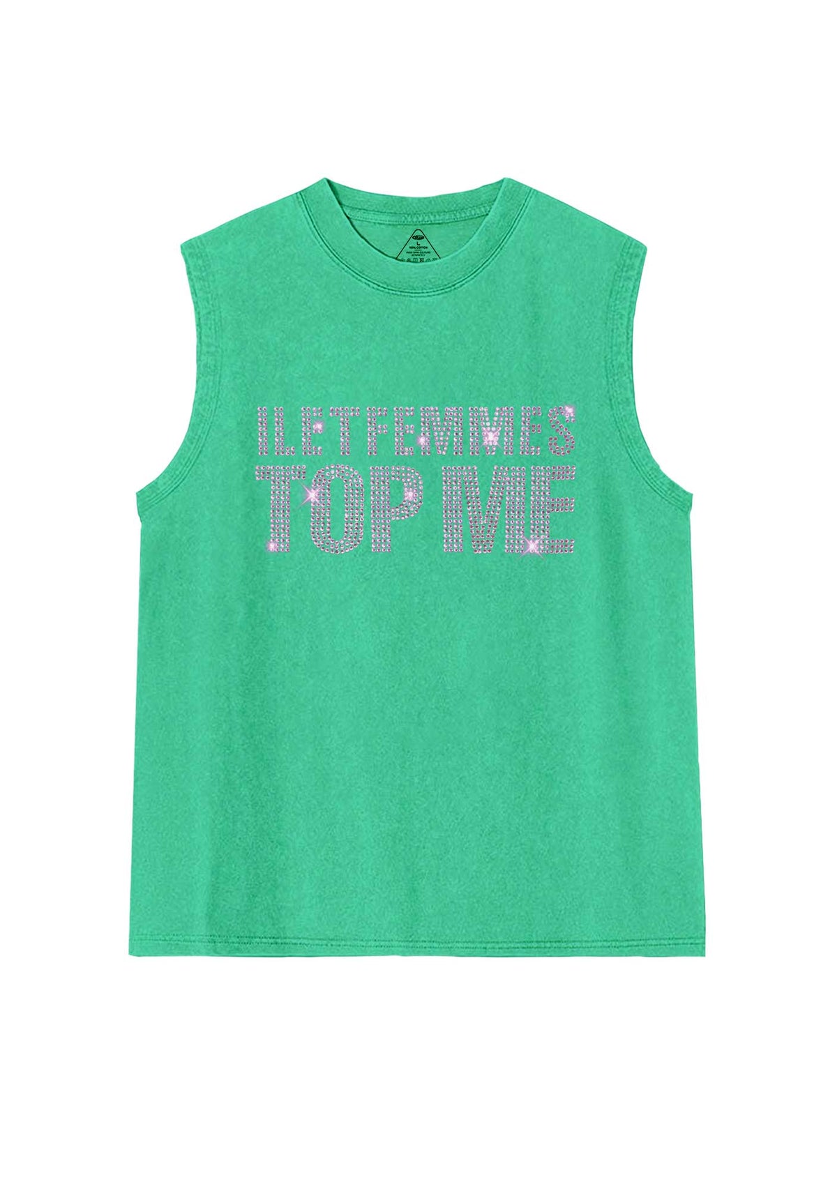 Rhinestone I Let Femmes Top Me Pride Y2K Washed Muscle Tank Cherrykitten