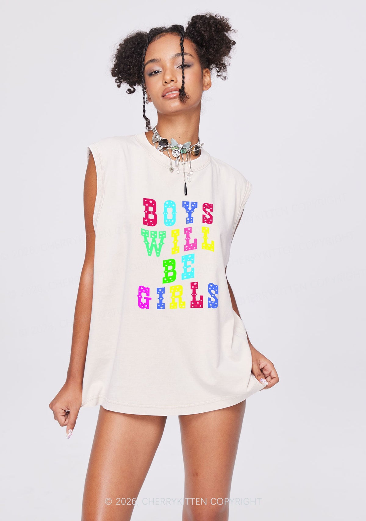 Boys Will Be Girls Pride Y2K Washed Muscle Tank Cherrykitten