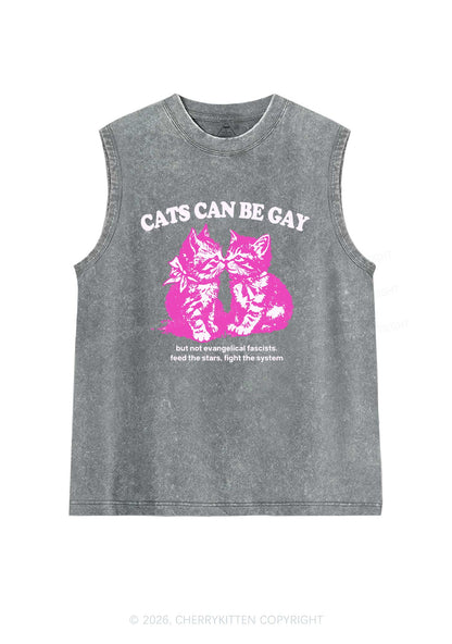 Cat Can Be Gay Pride Y2K Washed Muscle Tank Cherrykitten
