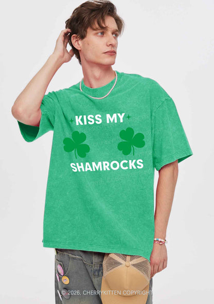 Kiss My Shamrocks St Patricks Y2K Shirts Washed Tee Cherrykitten