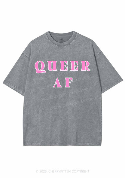 Queer AF Pride Y2K Shirts Washed Tee Cherrykitten