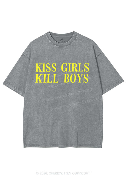 Kiss Girls Kill Boys Pride Y2K Shirts Washed Tee Cherrykitten
