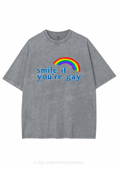 Rainbow Smile If You Are Gay Pride Y2K Shirts Washed Tee Cherrykitten