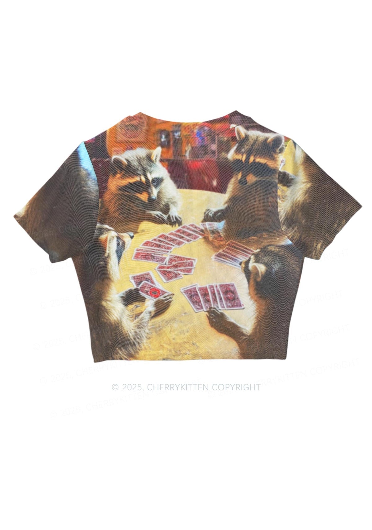 Raccoon Poker Y2K Mesh Crop Top Cherrykitten