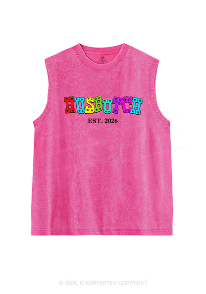 Custom Year Rainbow Husbutch Pride Y2K Washed Muscle Tank Cherrykitten