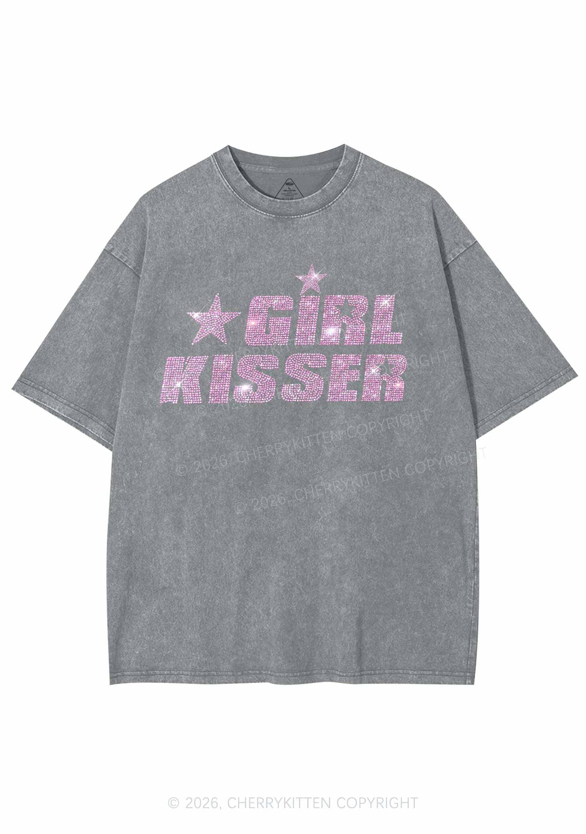 Rhinestone Girl Kisser Pride Y2K Shirts Washed Tee Cherrykitten