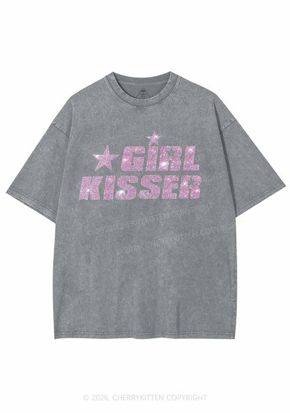 Rhinestone Girl Kisser Pride Y2K Shirts Washed Tee Cherrykitten