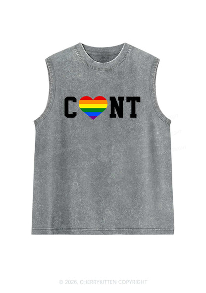 Rainbow Heart Cxxt Pride Y2K Washed Muscle Tank Cherrykitten