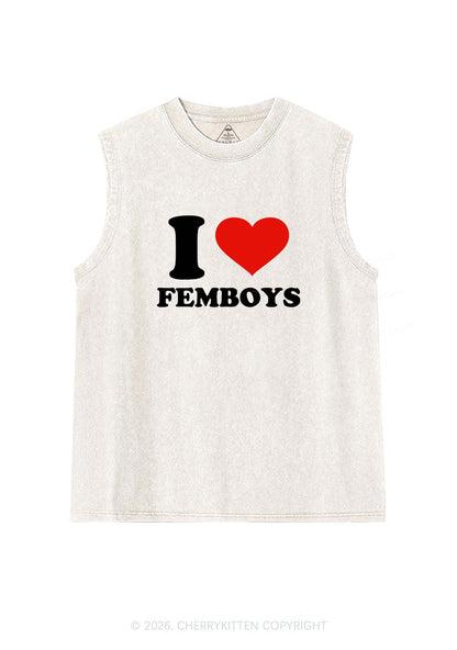I Love Femboys Pride Y2K Washed Muscle Tank Cherrykitten