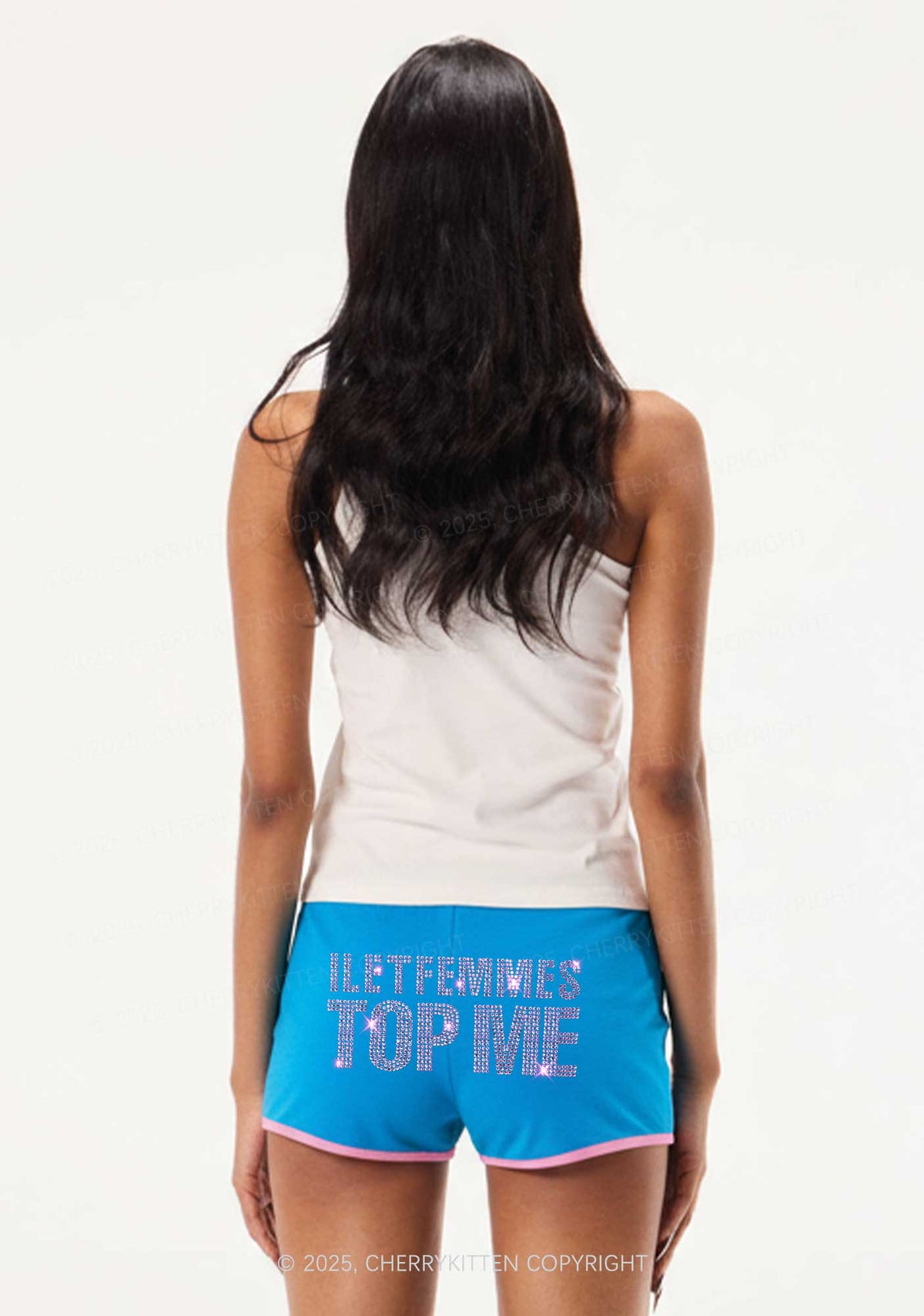 Rhinestone I Let Femmes Top Me Pride Y2K Booty Shorts Cherrykitten