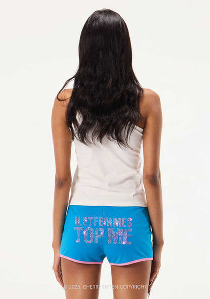 Rhinestone I Let Femmes Top Me Pride Y2K Booty Shorts Cherrykitten
