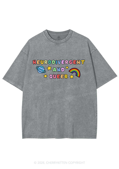 Neurodivergent And Queer Y2K Shirts Washed Tee Cherrykitten