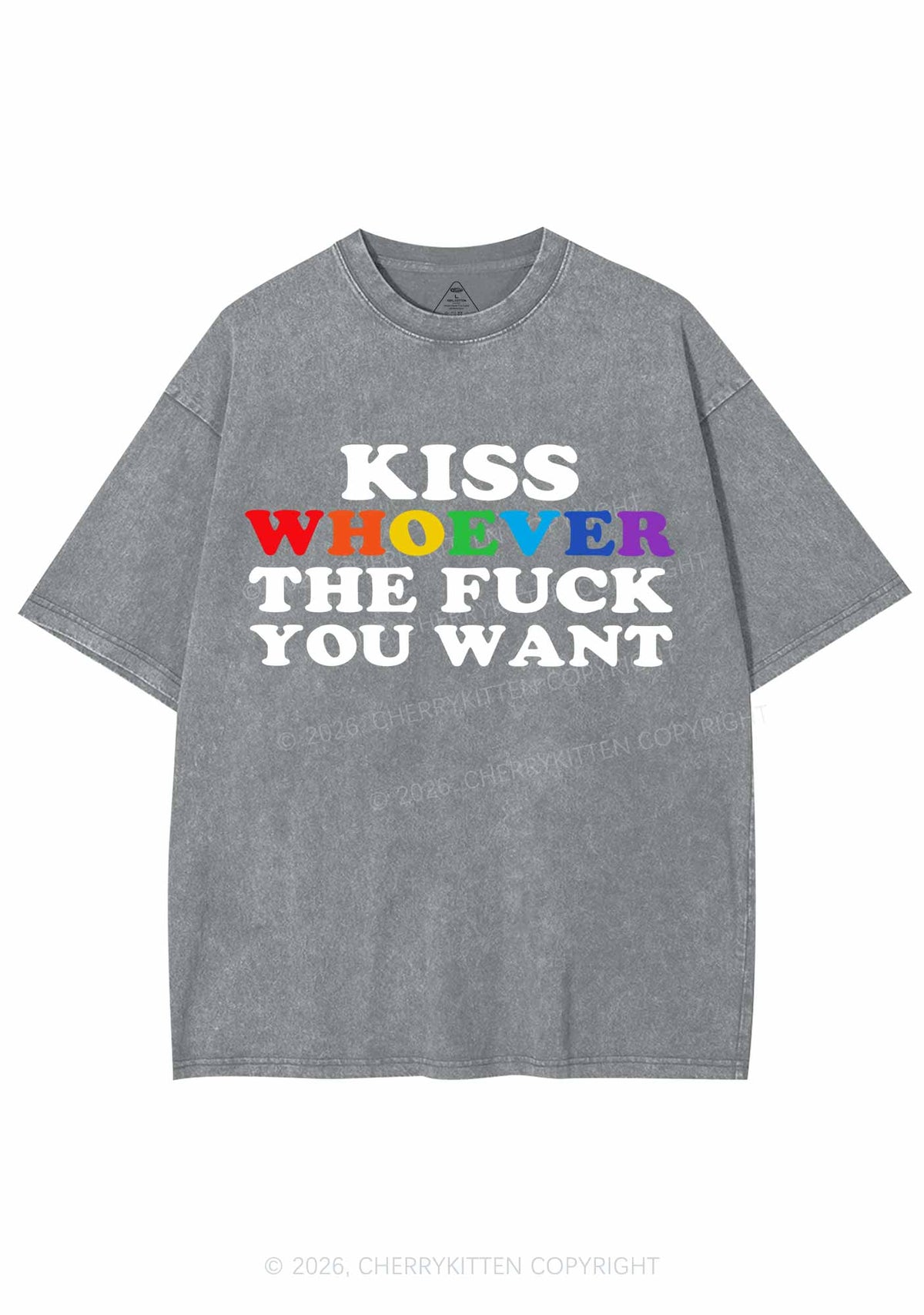 Kiss Whoever You Want Pride Y2K Shirts Washed Tee Cherrykitten