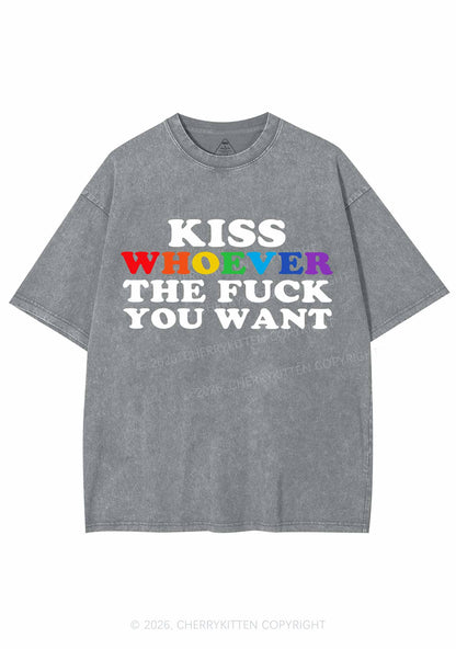 Kiss Whoever You Want Pride Y2K Shirts Washed Tee Cherrykitten