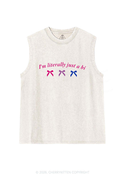 Im Literally Just A Bi Pride Y2K Washed Muscle Tank Cherrykitten