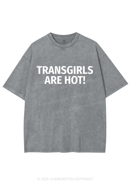 Transgirls Are Hot Pride Y2K Shirts Washed Tee Cherrykitten
