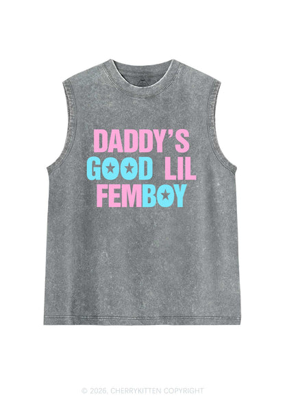 Daddys Good Lil Femboy Pride Y2K Washed Muscle Tank Cherrykitten