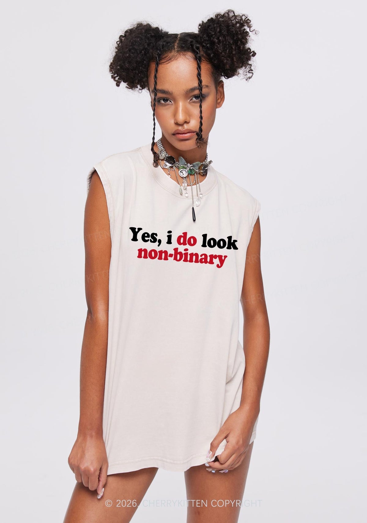 I Do Look Nonbinary Pride Y2K Washed Muscle Tank Cherrykitten
