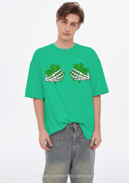 Skeleton Leopard Shamrock St Patricks Y2K Shirts Washed Tee Cherrykitten