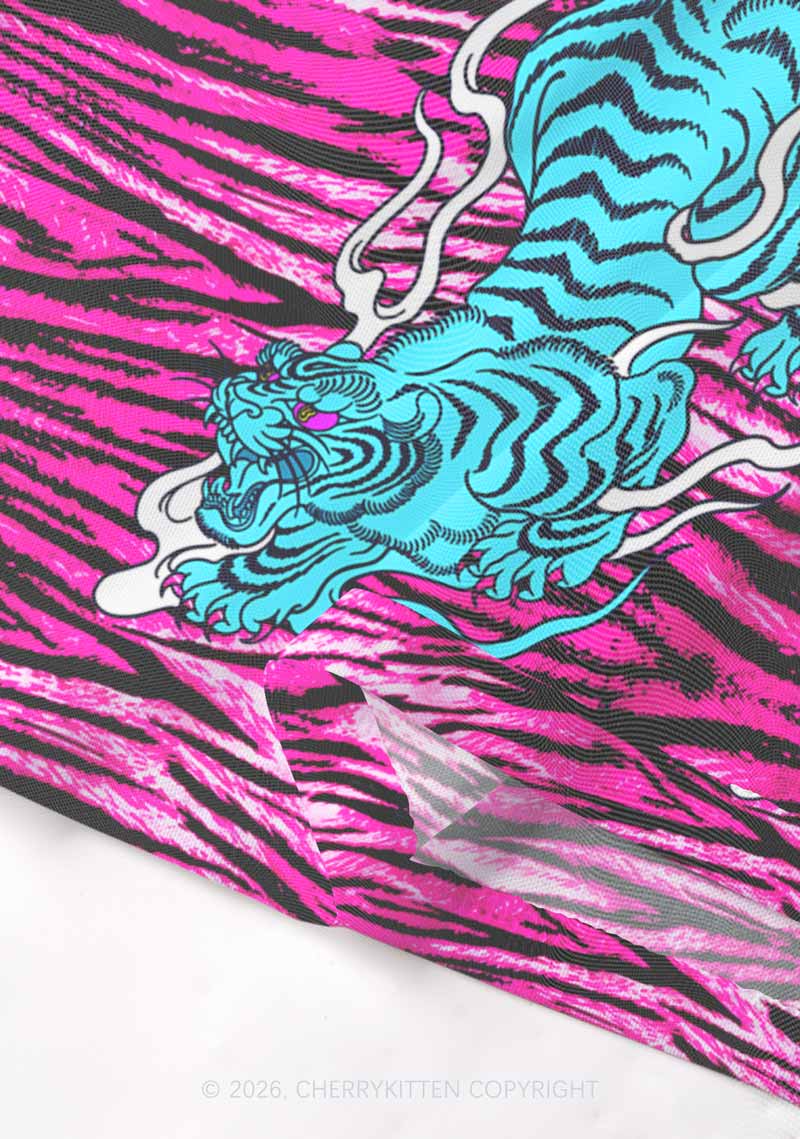 Blue Tiger Pink Zebra Stripe Y2K Mesh Crop Top Cherrykitten