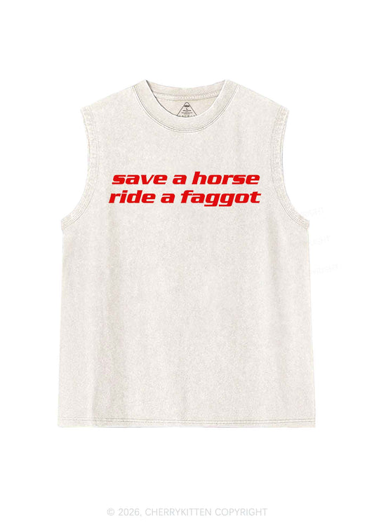 Save Horse Ride Faggot Pride Y2K Washed Muscle Tank Cherrykitten