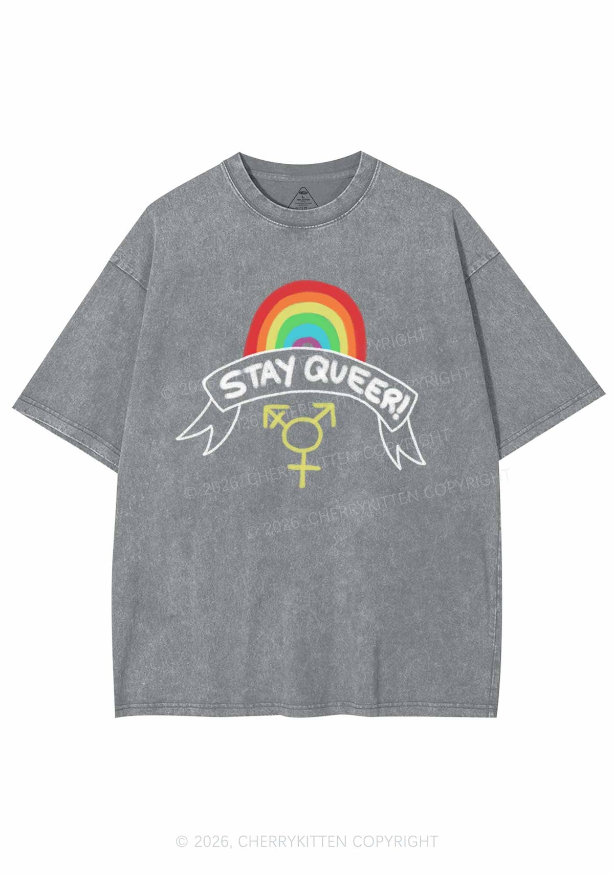 Stay Queer Pride Y2K Shirts Washed Tee Cherrykitten