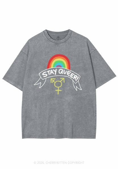 Stay Queer Pride Y2K Shirts Washed Tee Cherrykitten
