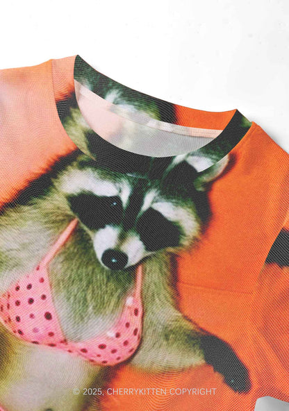 Bikini DJ Raccoon Y2K Mesh Crop Top Cherrykitten
