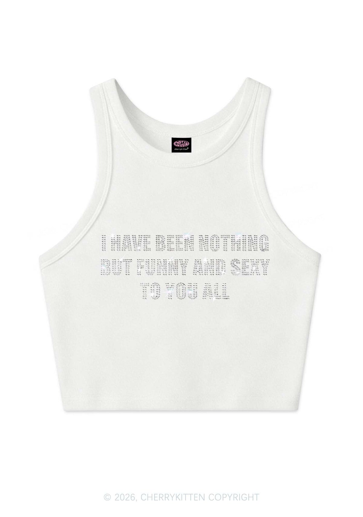 Rhinestone I Have Been Funny Y2K Crop Tank Top Cherrykitten