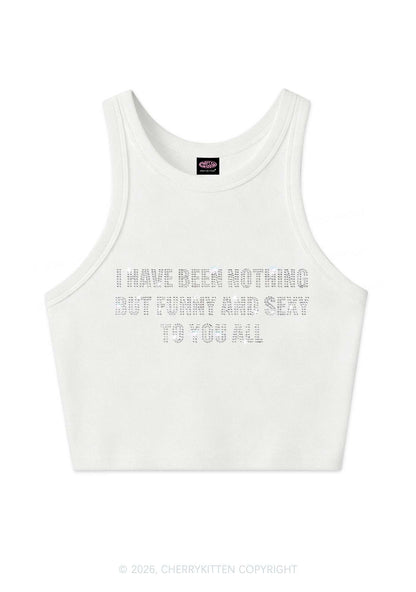 Rhinestone I Have Been Funny Y2K Crop Tank Top Cherrykitten