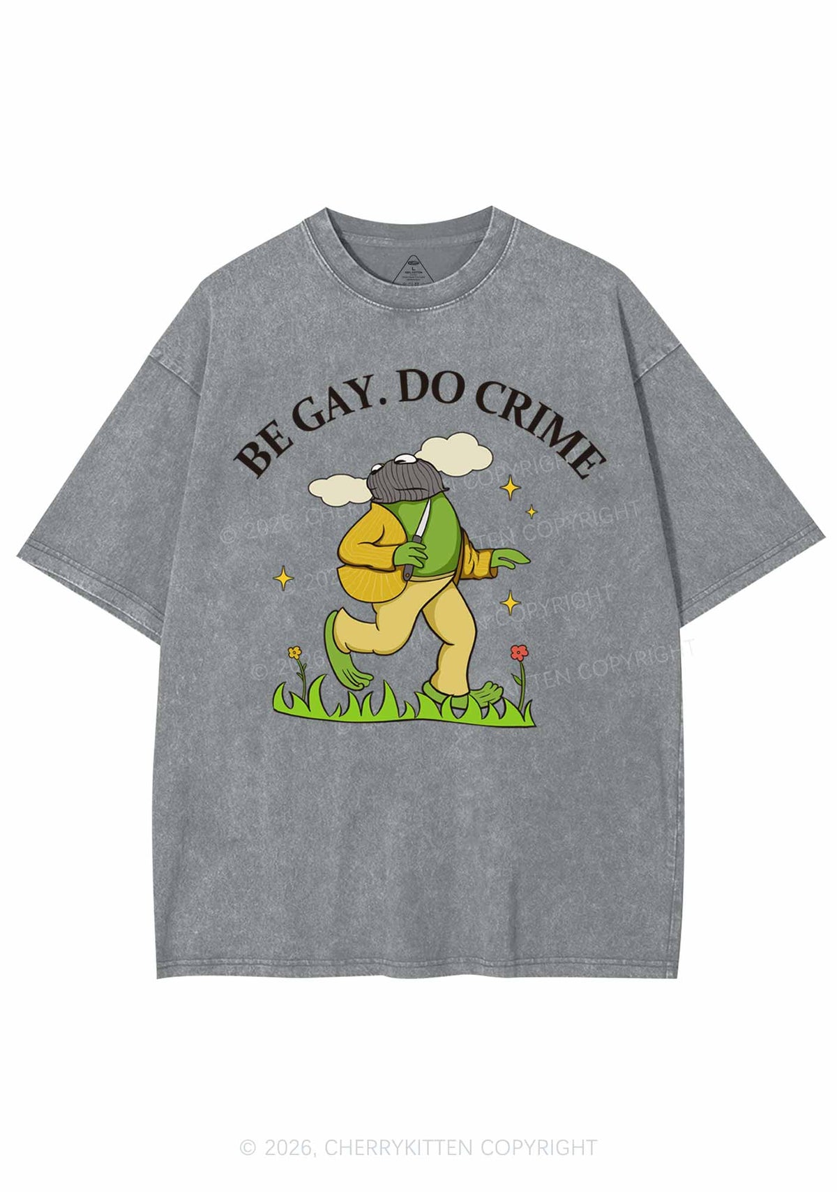 Be Gay Do Crime Frog Pride Y2K Shirts Washed Tee Cherrykitten
