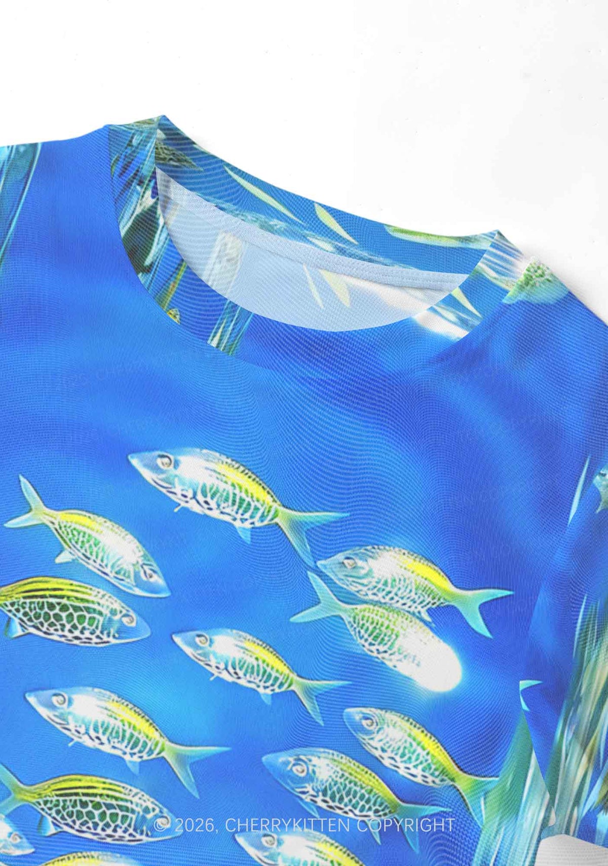 Undersea Fish Y2K Mesh Crop Top Cherrykitten