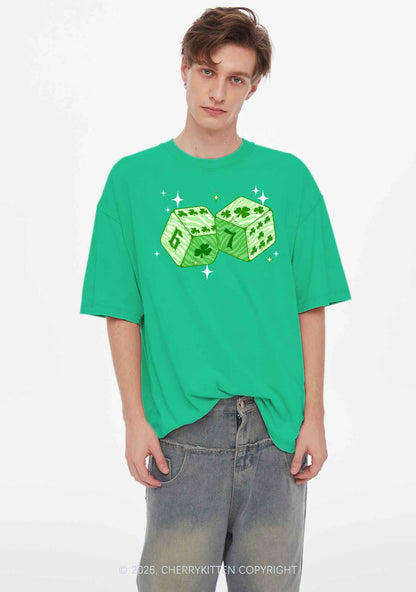 Green Clover Dice St Patricks Y2K Shirts Washed Tee Cherrykitten
