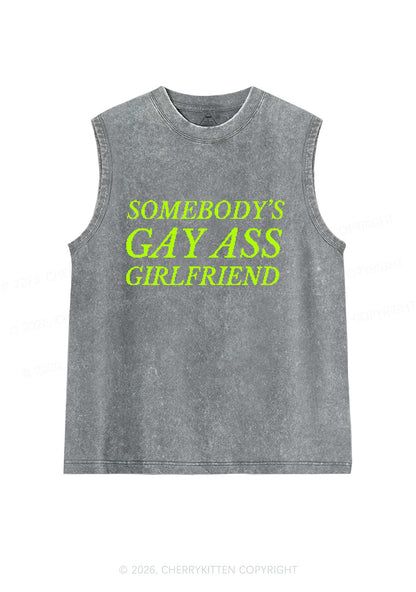 Somebodys Gay Axx Girlfriend Pride Y2K Washed Muscle Tank Cherrykitten