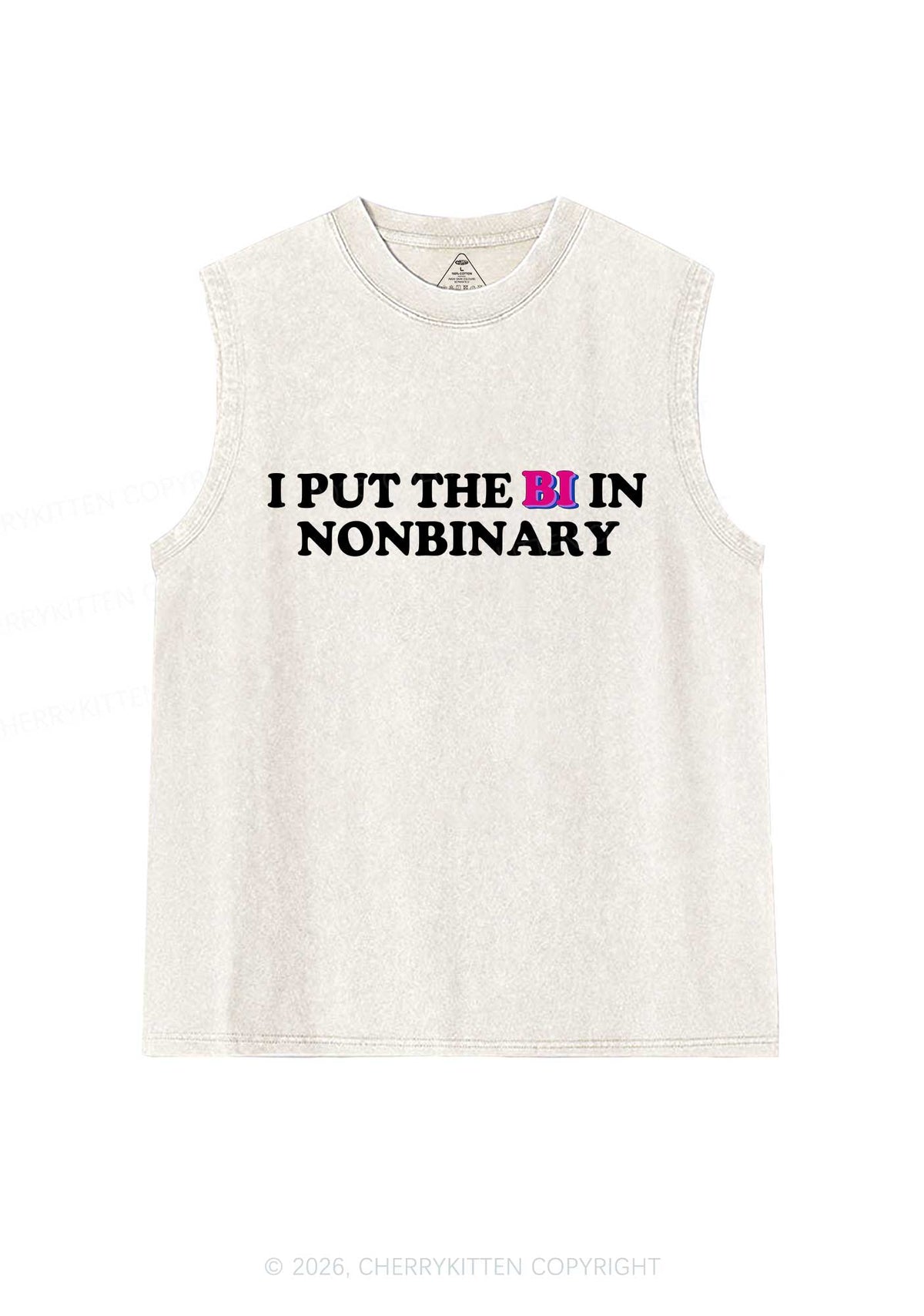 I Put The Bi In Nonbinary Pride Y2K Washed Muscle Tank Cherrykitten