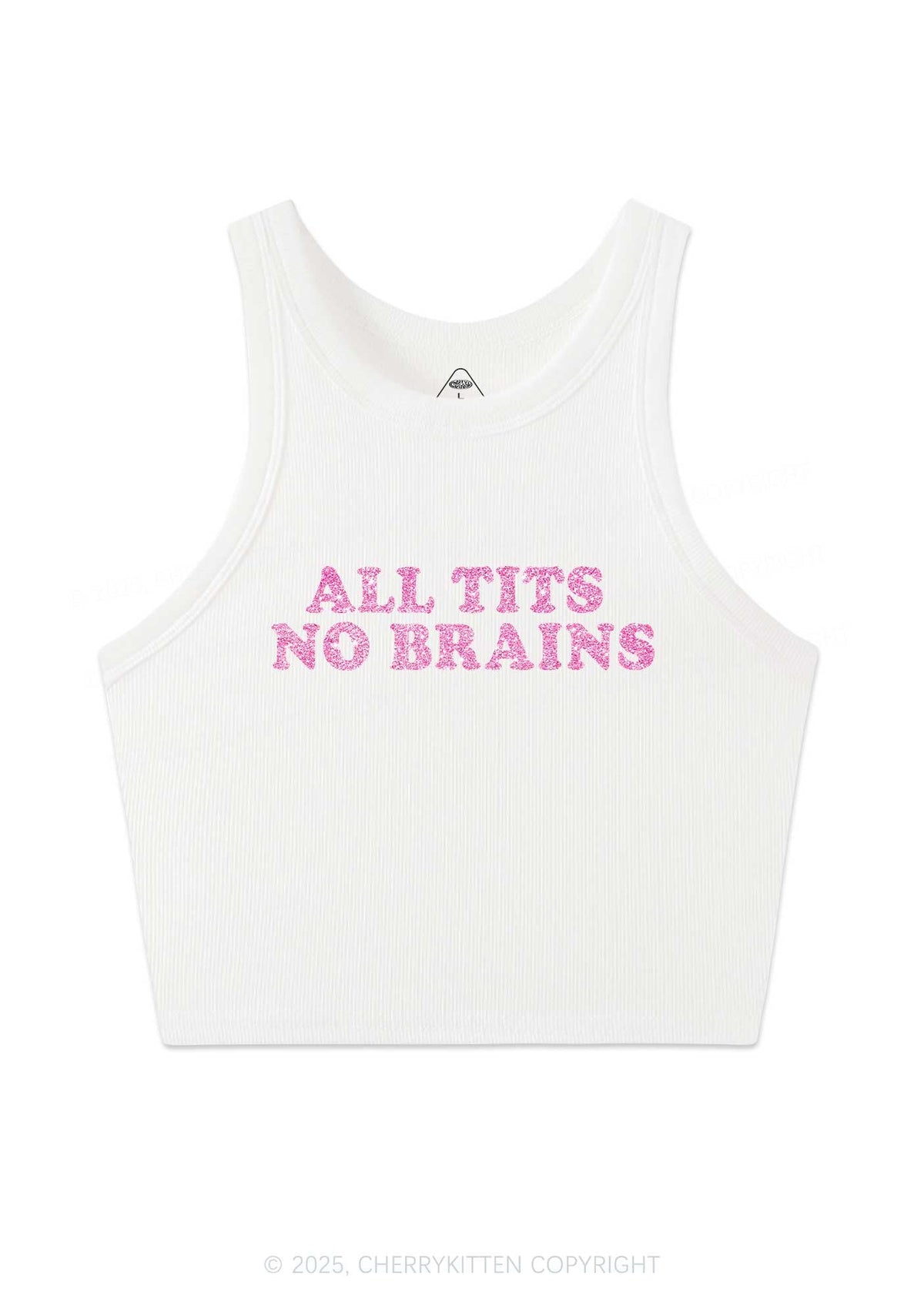 Glitter All Txts No Brains Y2K Crop Tank Top Cherrykitten