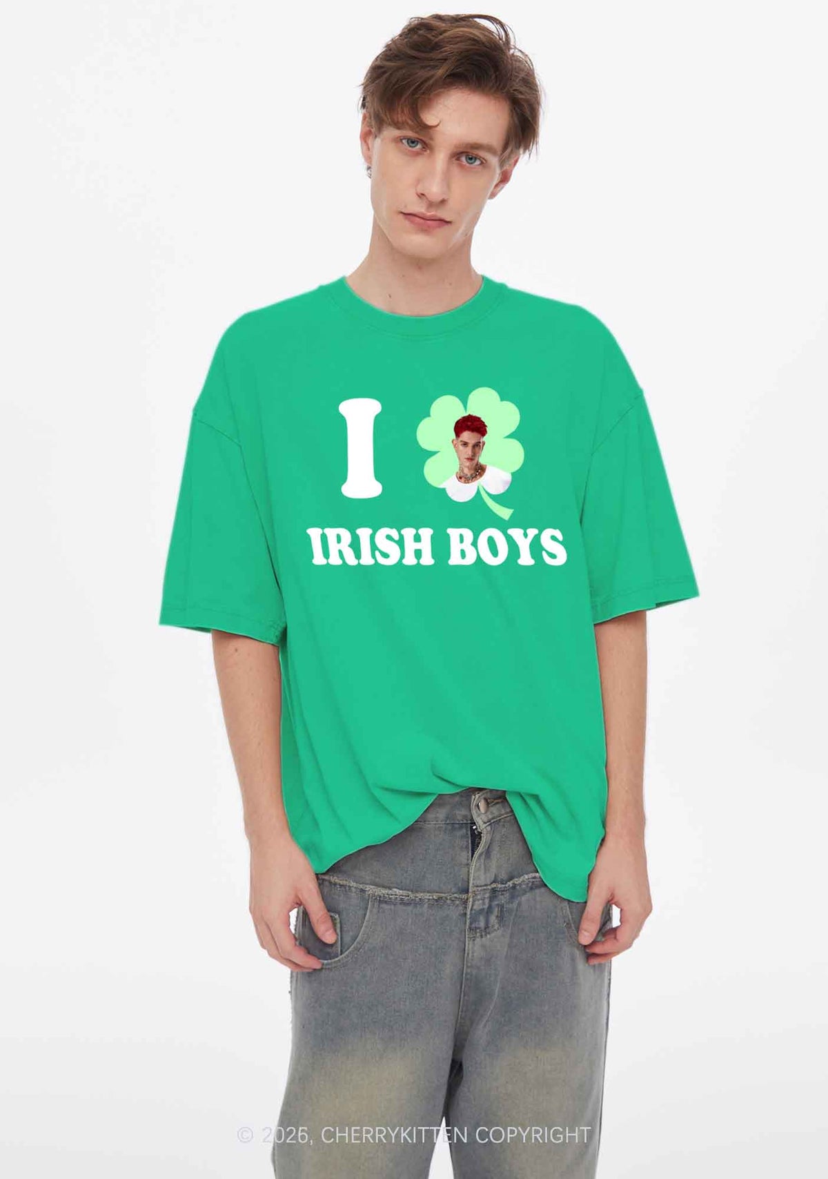 Custom I Love Shamrock Irish Boys St Patricks Y2K Shirts Washed Tee Cherrykitten