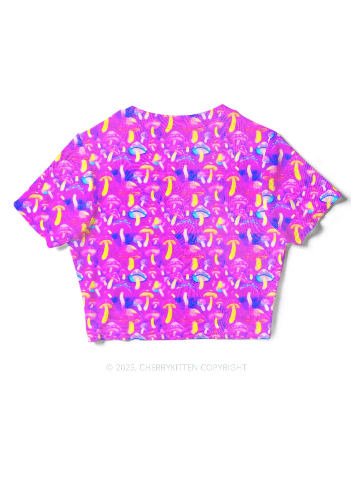 Trippy Mushrooms Y2K Mesh Crop Top Cherrykitten