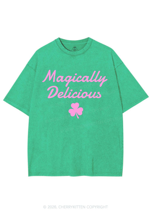 Magically Delicious Shamrock St Patricks Y2K Shirts Washed Tee Cherrykitten
