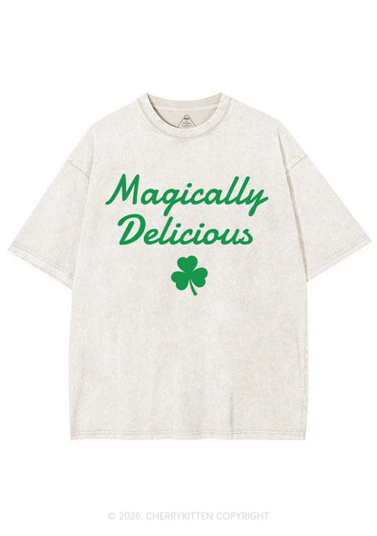 Magically Delicious Shamrock St Patricks Y2K Shirts Washed Tee Cherrykitten