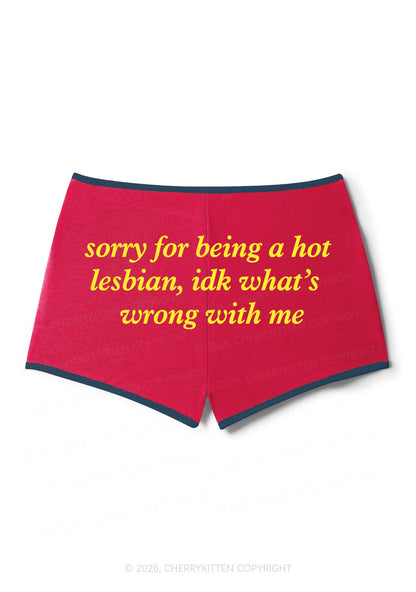 Sorry For Being Hot Lesbian Pride Y2K Booty Shorts Cherrykitten