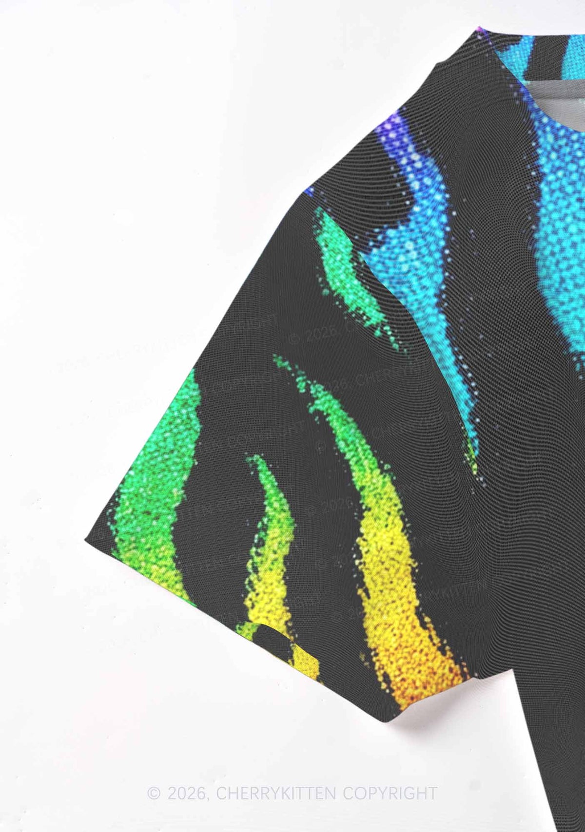 Rainbow Flame Pride Y2K Mesh Crop Top Cherrykitten