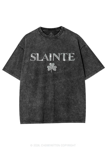 Rhinestone Slainte St Patricks Y2K Shirts Washed Tee Cherrykitten